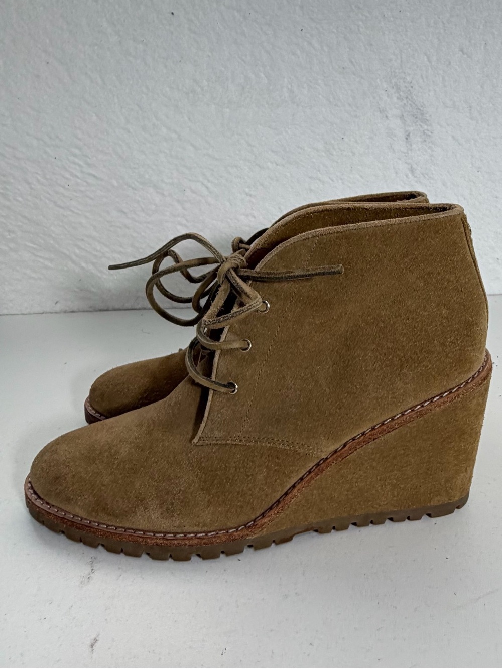 Coach Cassy Suede Wedge Ankle Boots Tan Womens 7.5 B